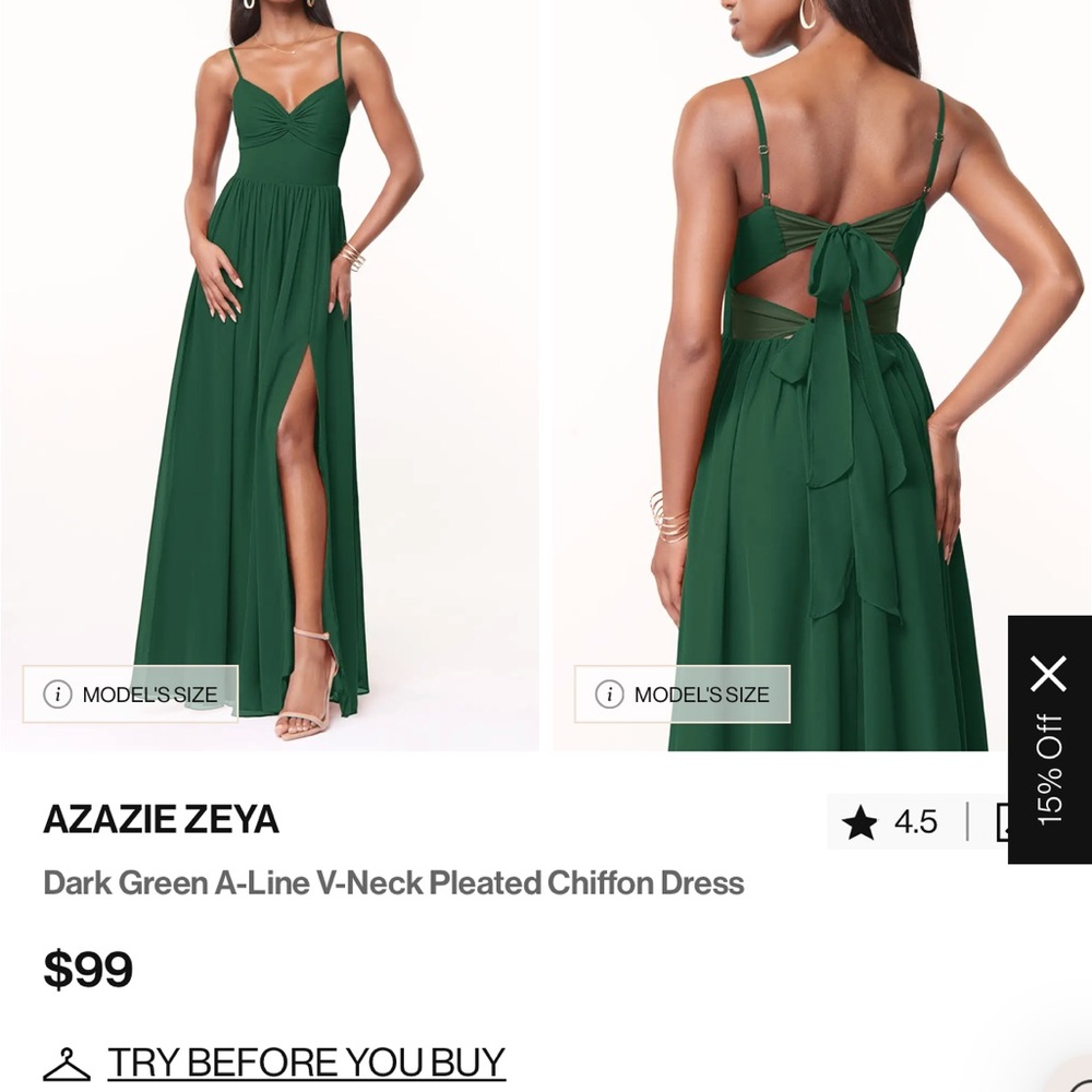 Azazie Zeya Dark Green A-Line V-Neck Dress
